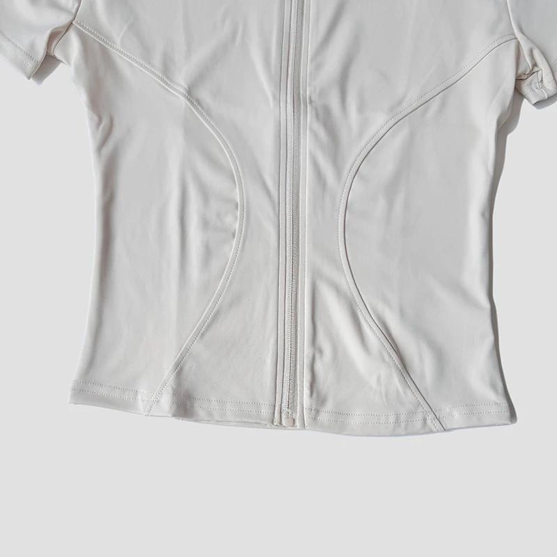 Chemise de Yoga à manches courtes pour femmes, coupe cintrée, col montant, veste à fermeture éclair,