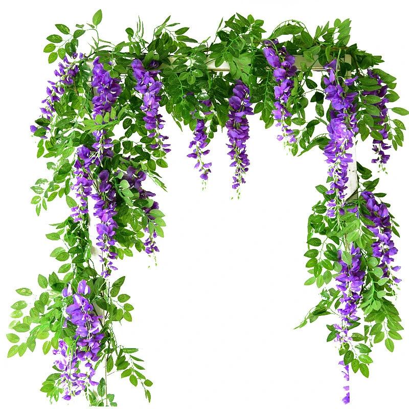 7ft 2m fleur chaîne artificielle glycine vigne guirlande plantes feuillage extérieur maison traînant