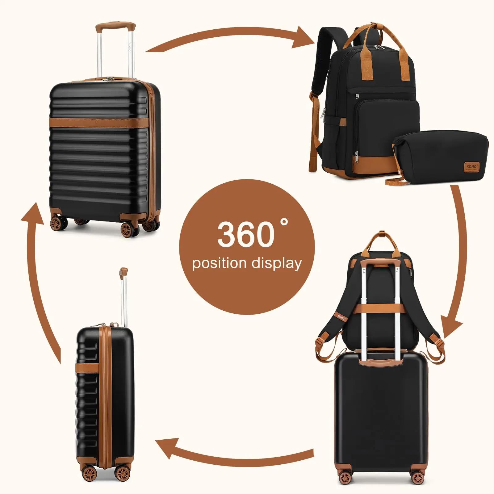 Ensemble de étuis rigides KONO – Étui robuste en ABS + PC avec 4 rouleaux de verrouillage TSA, inclu