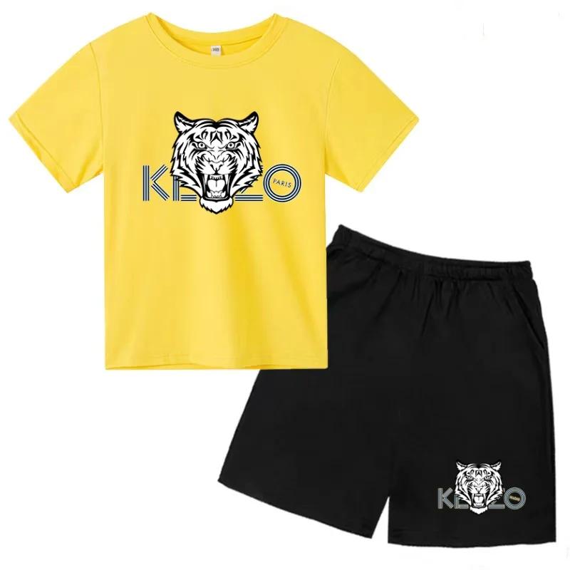 Vêtements d'été pour enfants, T-shirt imprimé tigre, haut à manches courtes + short, ensemble de vêt