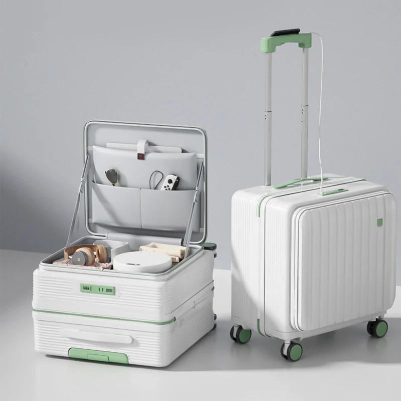 Valise de cabine 18/20 pouces à ouverture latérale, multifonctionnelle, portable, pour hommes et fem