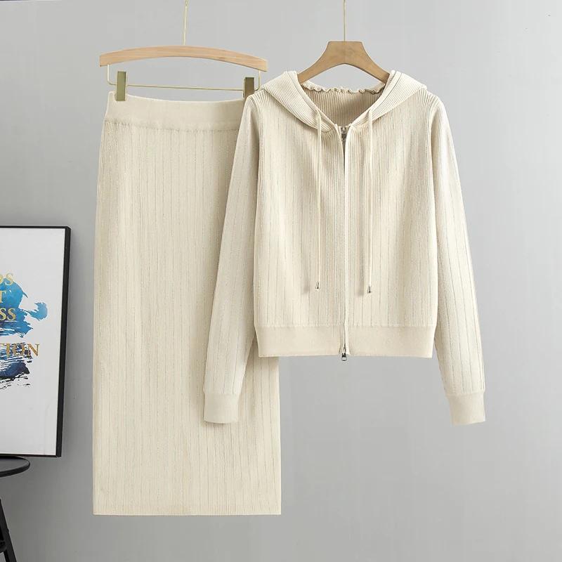 Cardigan tricoté pour femmes, taille haute, jupe enveloppée dans les fesses, costumes 2 pièces, ense