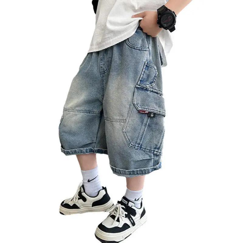 UNITIM – short d'été en coton pour garçons, avec imprimé lettres, short en jean élégant pour enfants