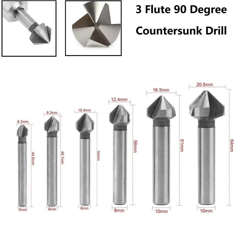 Foret fraise à chanfreiner à 3 cannelures 90 degrés, outil de chanfreinage 6,3-20,5 mm pour le bois 