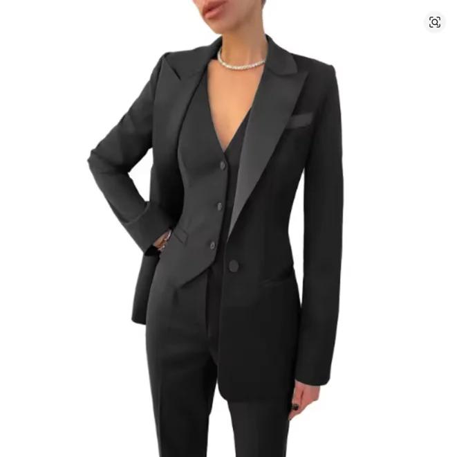 Costume de bureau décontracté Fuchsia pour femmes, ensemble 3 pièces Blazer + gilet + pantalon, smok