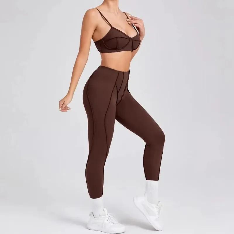 Ensemble yoga femme taille haute hanche-levage pantalon dos ouvert soutien-gorge fitness course