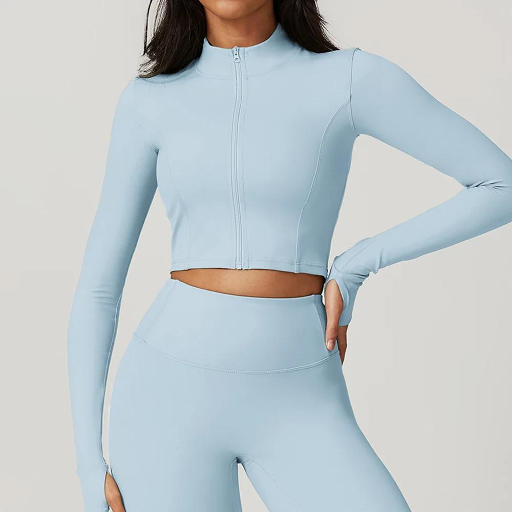 Haut à manches longues pour femmes, veste à fermeture éclair, chemises de Yoga, T-Shirt de course, d