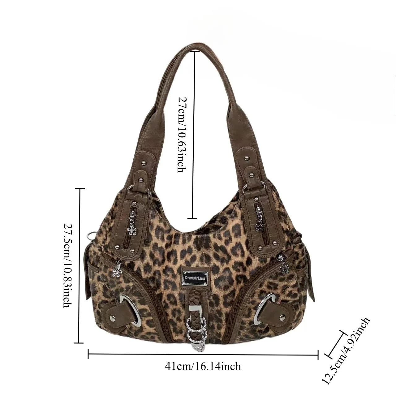 Y2K vintage hot girl personnalité sac à bandoulière imprimé léopard avec plusieurs compartiments, sa