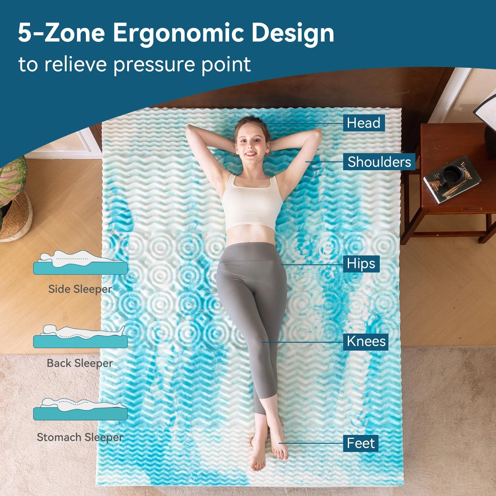 Surmatelas Hcore, surmatelas en mousse à mémoire de forme 5 zones, surmatelas en gel rafraîchissant,