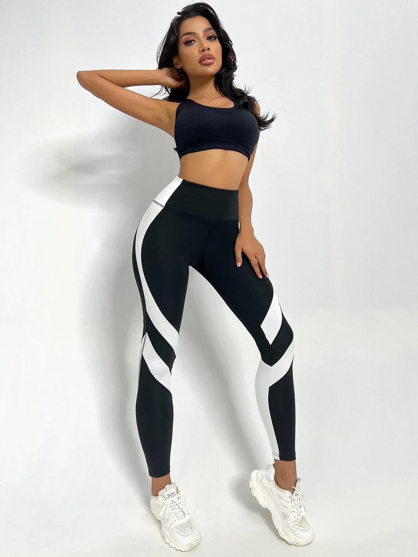 Leggings de yoga bicolores collants de sport de contrôle du ventre