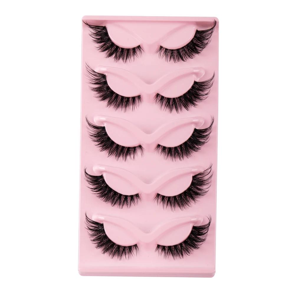 5 paires de cils yeux de chat Faux cils de vison naturel longs cils Manga extrémité ailée cils allon