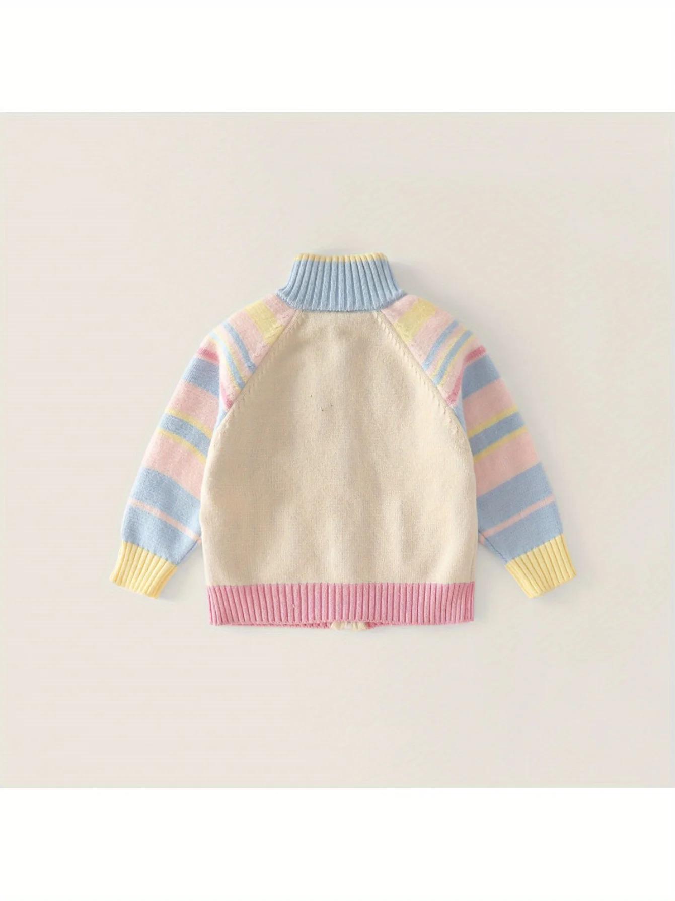 Cardigan tricoté pour enfants, veste à fermeture éclair, Style dessin animé, veste brodée pour fille