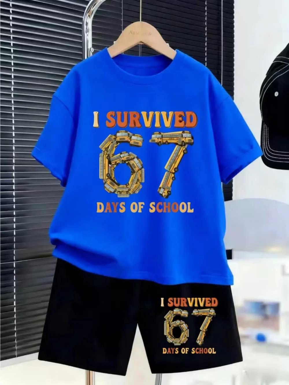 Nouvel ensemble cool 2026 de t-shirt et short pour enfants avec 67 motifs amusants – Vêtements décon