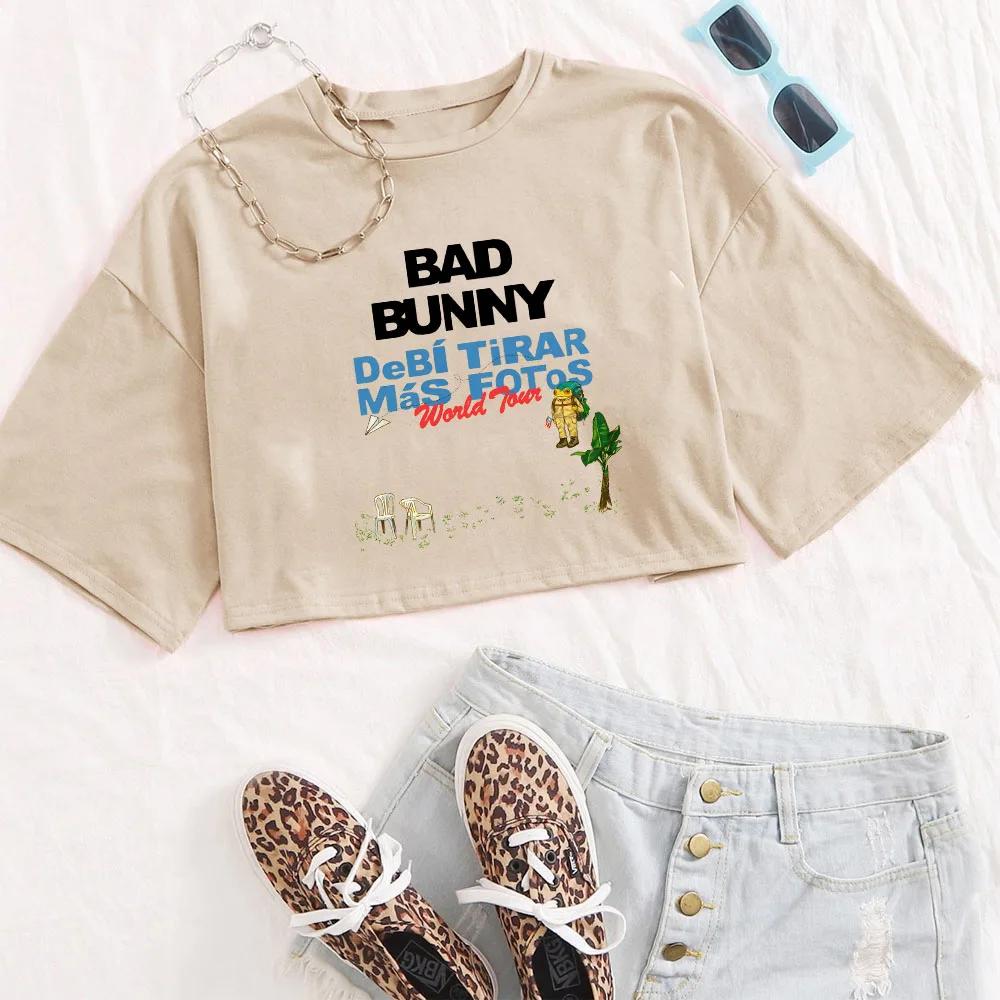 T-shirt Bad Bunny Tour 2025-2026 pour femme, col rond, manches courtes, crop top, cadeau pour les fa
