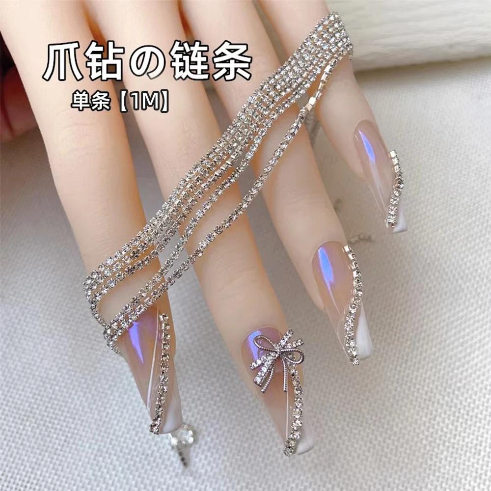 Chaîne de cristal de luxe longue 100/50cm, breloques pour ongles, 1.5/2mm, brillant clair/AB diamant