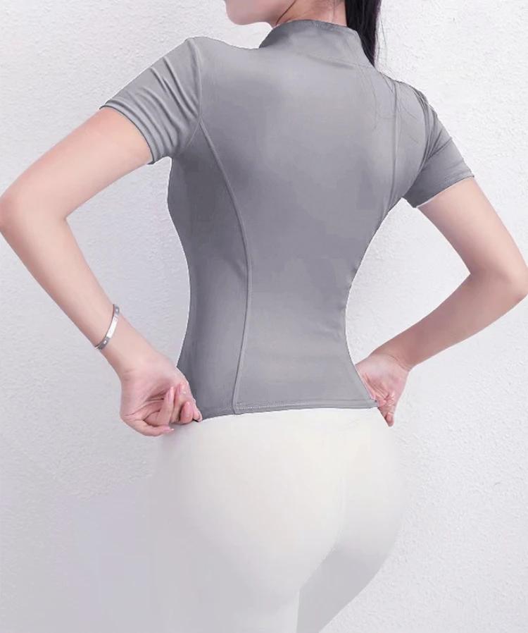 Vêtements de sport à séchage rapide, fermeture éclair Sexy, manches courtes, pour femmes, Fitness, Y