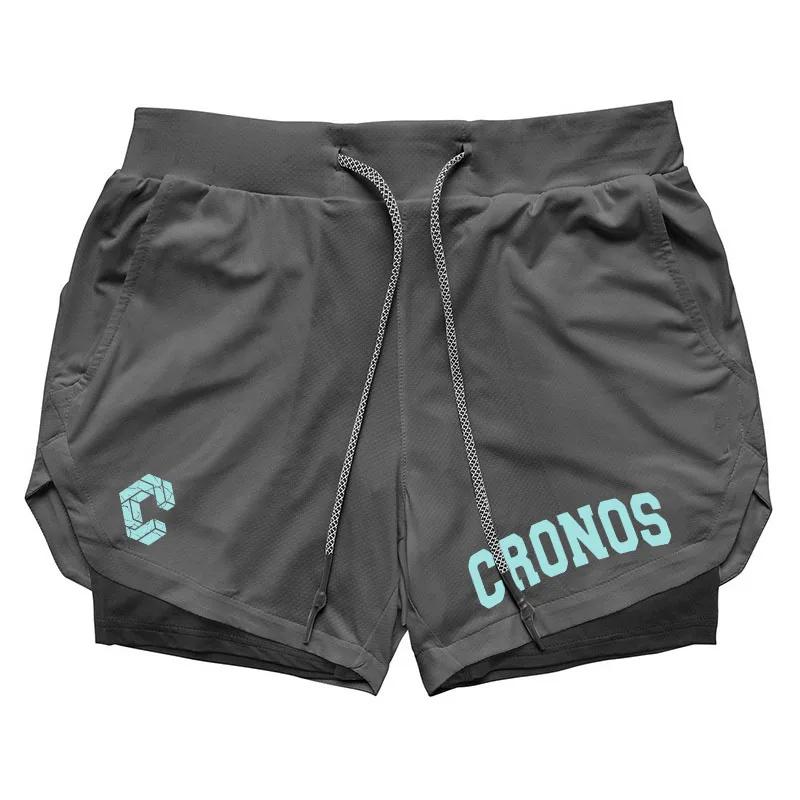 CRONOS Short de sport 2 en 1 pour homme, séchage rapide, avec poches intégrées, pour fitness, gymnas