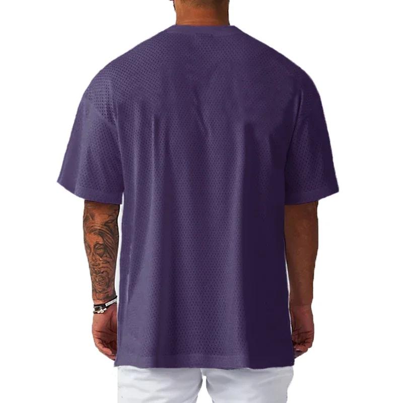 T-shirt Respiré à Col Rond pour Homme, Épaules Tombantes, Hip Hop, Course à Pied, Maille, Demi Manch