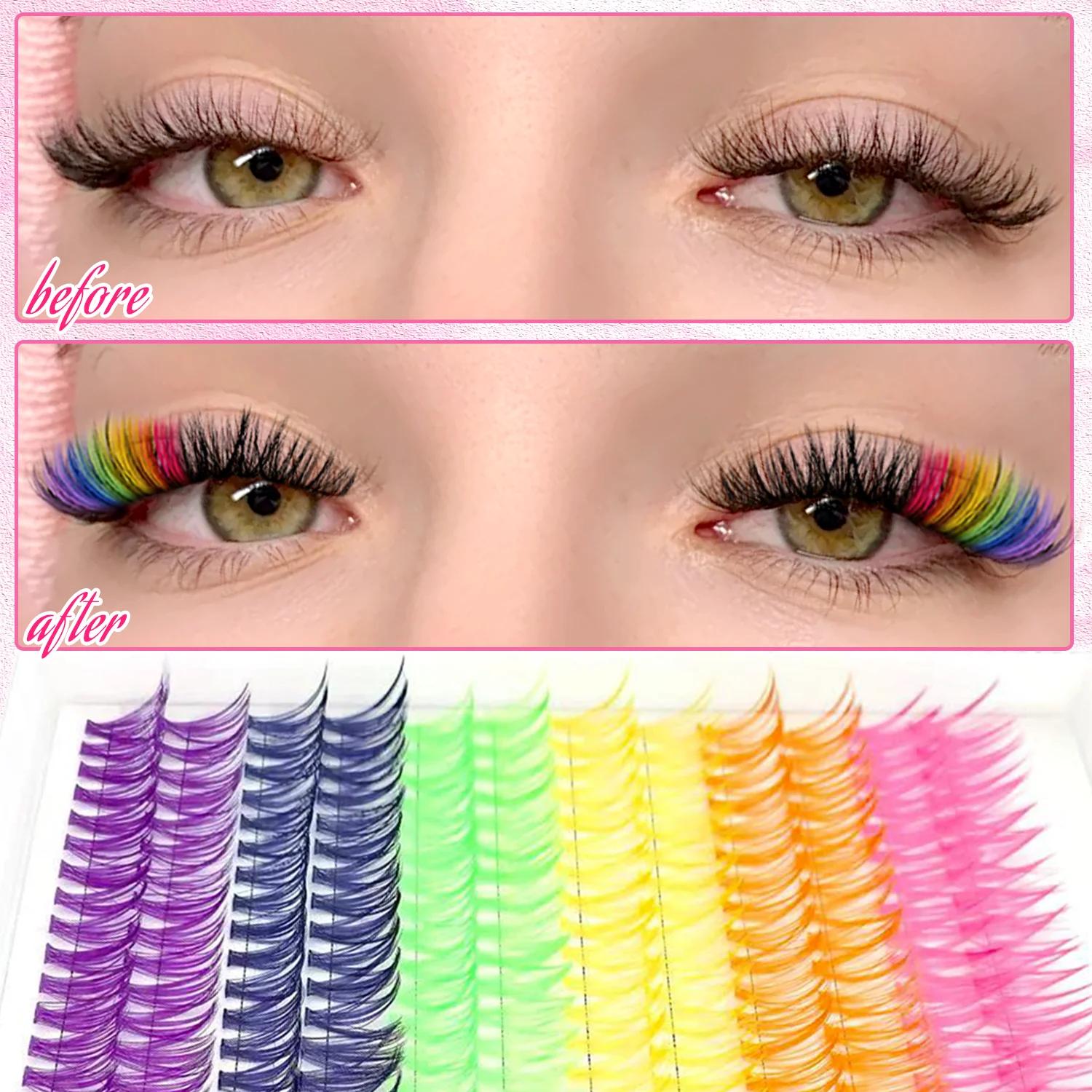 [Cils personnels] Kit d'extension de cils mixtes de couleurs grappes 240/390/600 maquillage faux cil