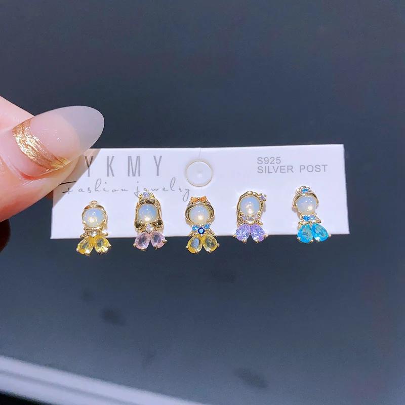 Boucles d'oreilles mixtes en cristal de Zircon coloré, 5 pièces/ensemble, conte de fées, pour femmes