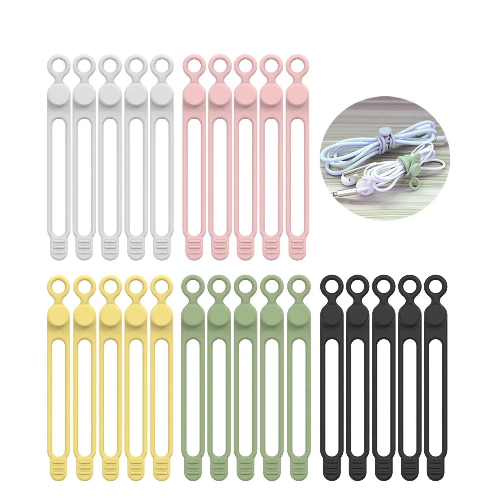 Attaches de câble en Silicone, organisateur de cordons, sangles de câbles, attaches de cordon réutil