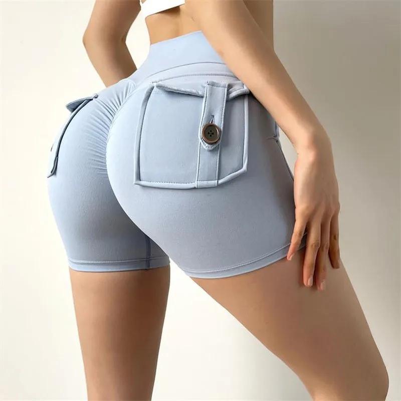 Shorts de yoga taille haute avec poches pour femmes, collants push-up, shorts de course, shorts de f