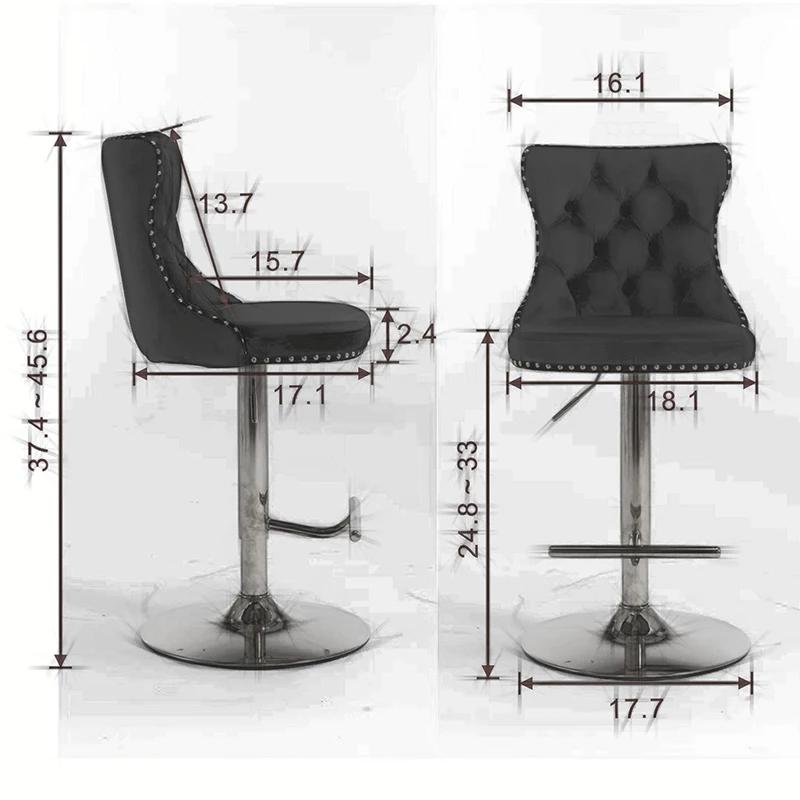 Tabourets de bar à base chromée avec dos, siège réglable, tabouret de bar à percussion en velours, c