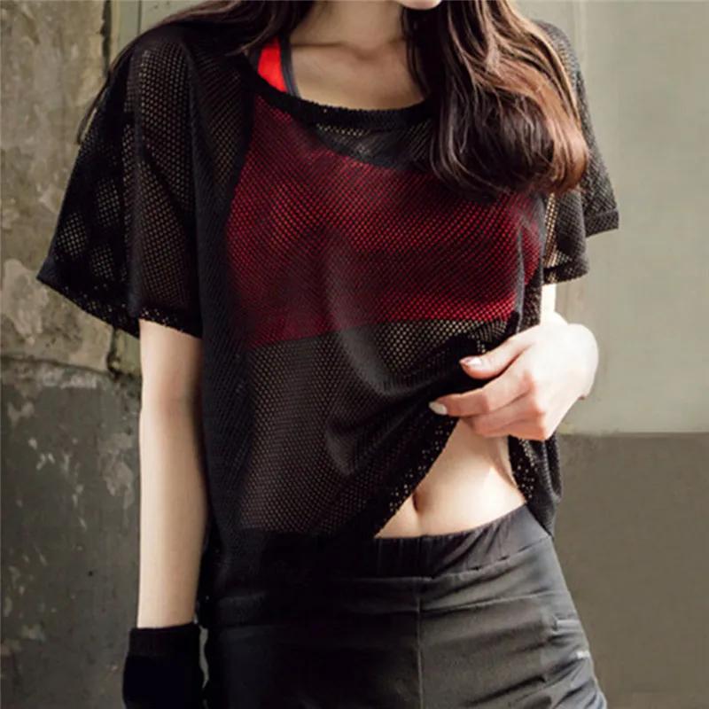 Chemise de Yoga en maille pour femmes, T-Shirt Sexy à manches courtes, haut de Sport, chemisier couv