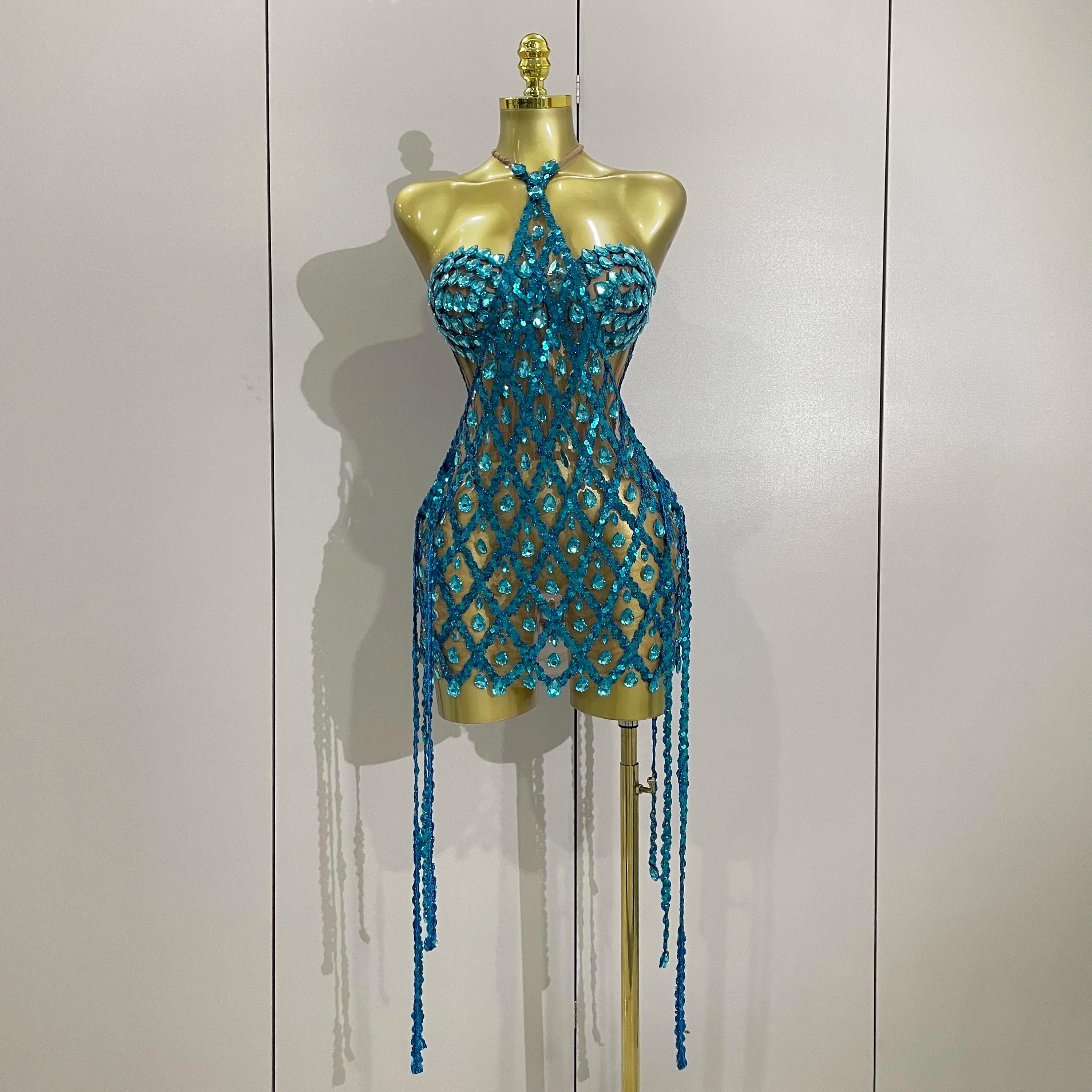 Ensemble deux pièces Transparent en maille de diamant pour femmes, Sexy, paillettes scintillantes, r