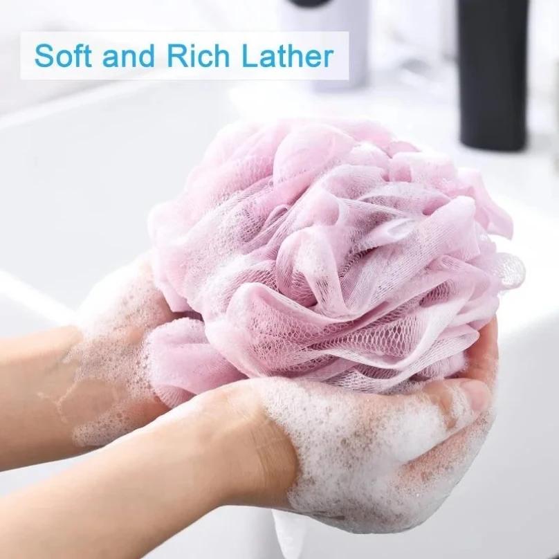 Grande boule de bain riche en bulles, serviette de bain, épurateur, nettoyage du corps, maille, douc
