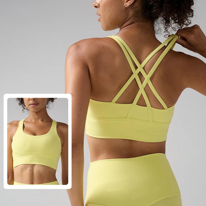 Couleur unie femmes Fitness Yoga soutiens-gorge course dos sport soutiens-gorge haut en Nylon femmes