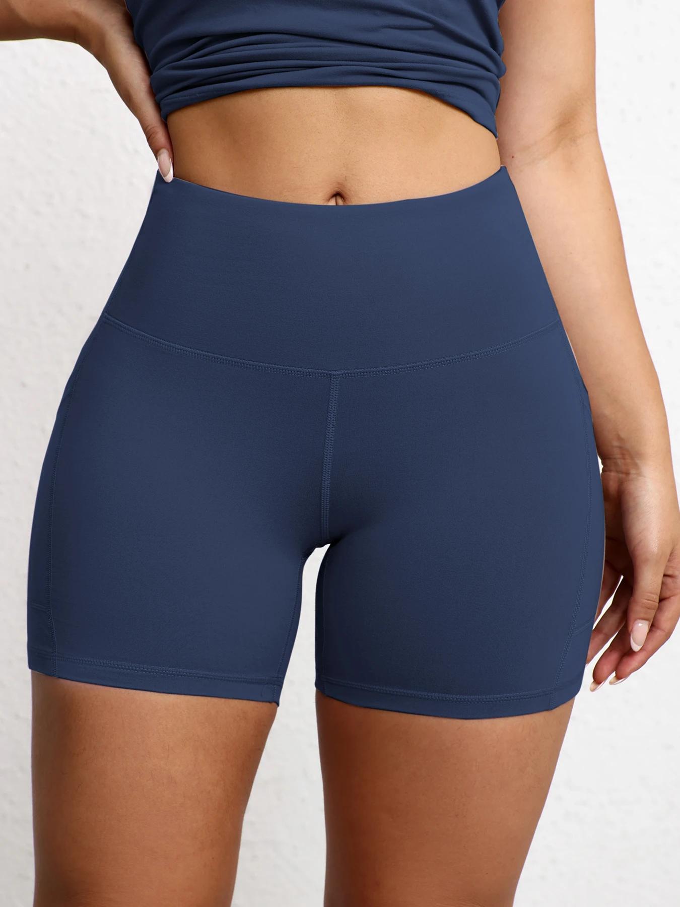 Shorts de sport taille haute pour femme avec poches, idéal pour le fitness, le running et le yoga – 