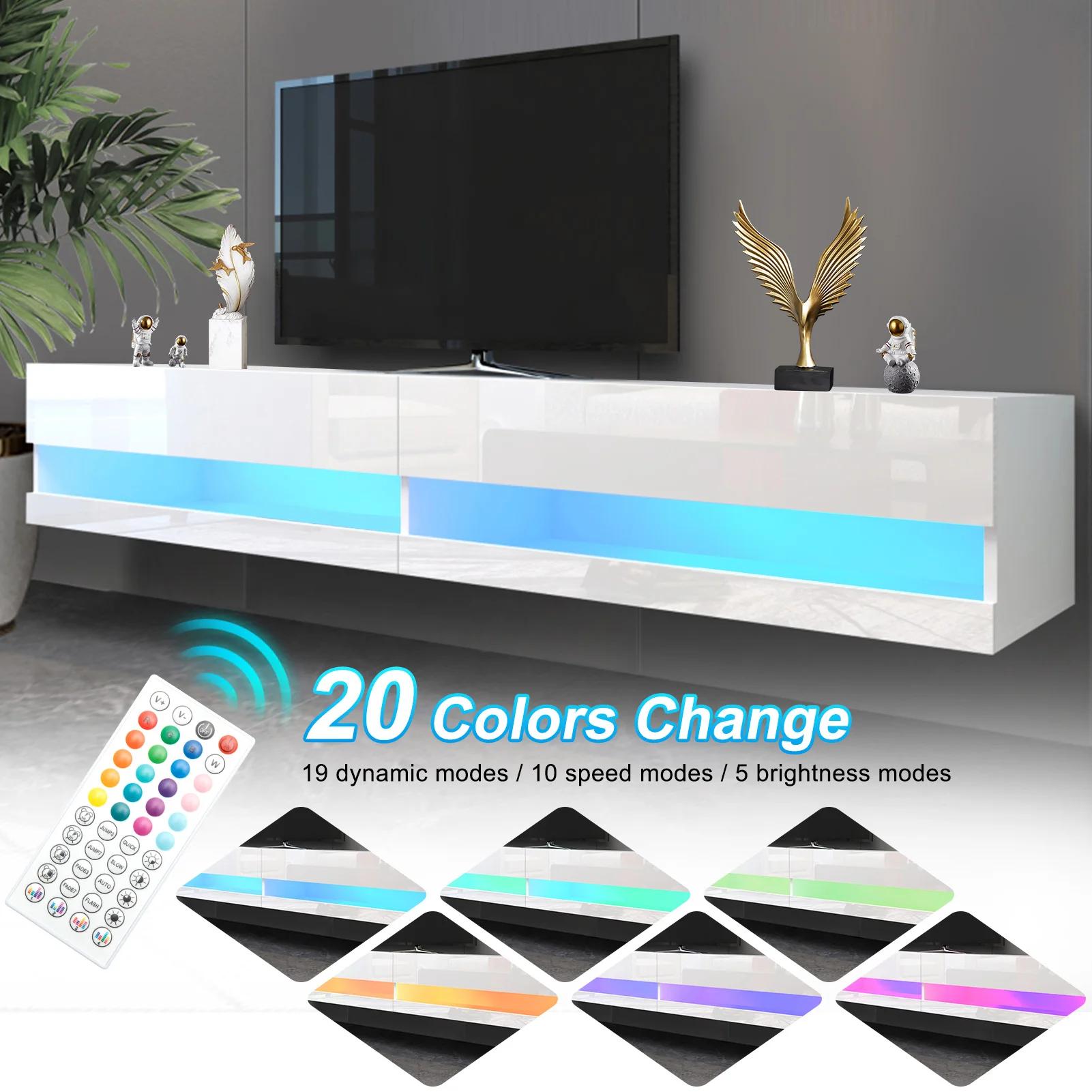 Support TV flottant pour TV 75/80 ", support TV mural LED avec prises de courant, console multimédia