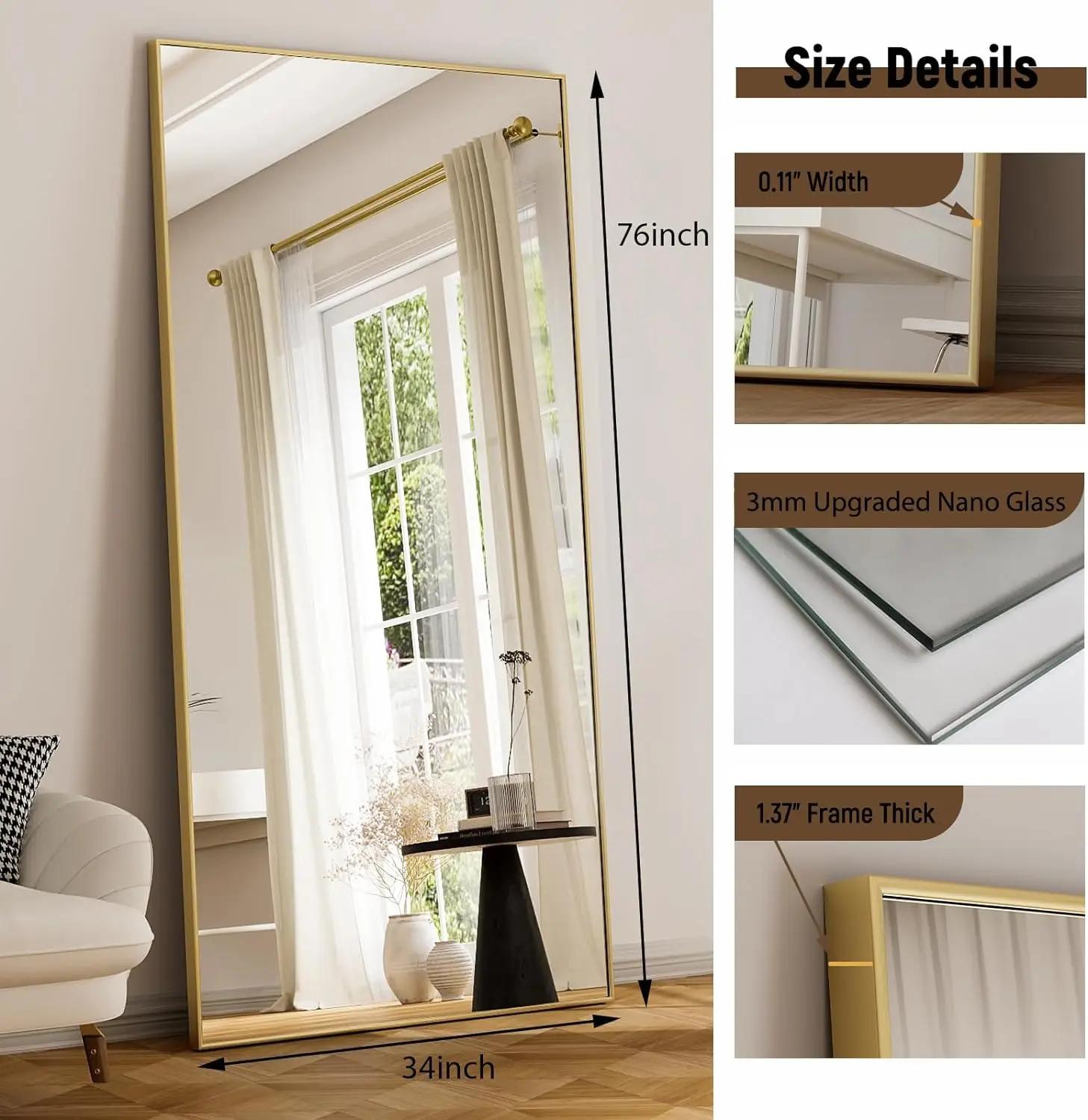 Miroir rectangulaire Extra Large suspendu ou incliné en alliage d'aluminium, cadre fin, Dressing au 