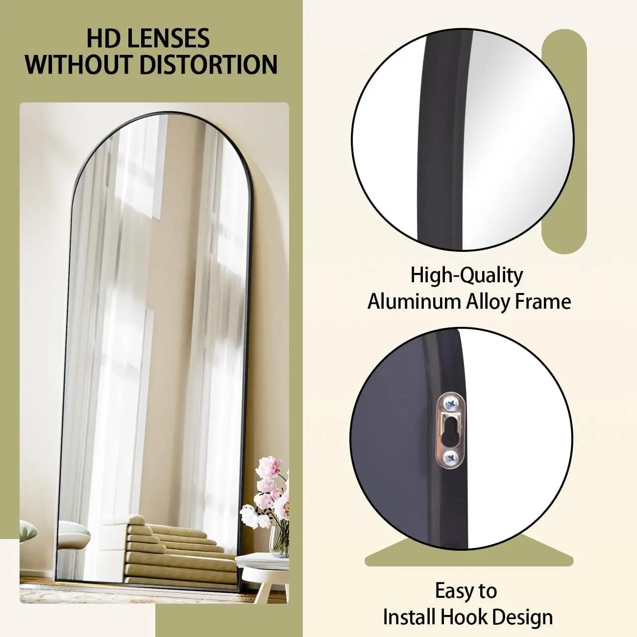 Miroir Mural Book ine Longueur en Arc de 71x26 Pouces, Miroir de Sol avec Support, Miroir Complet en