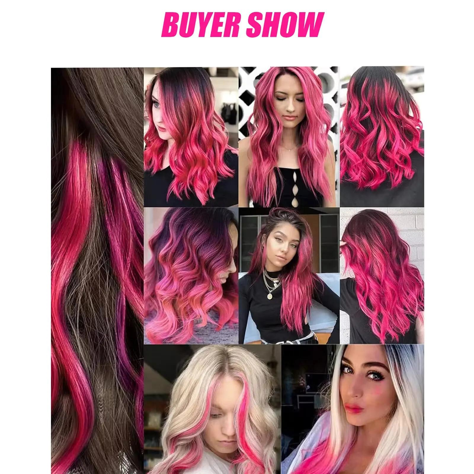 Extensions de cheveux synthétiques colorées à clips, 5 pièces, Extensions de cheveux colorées arc-en