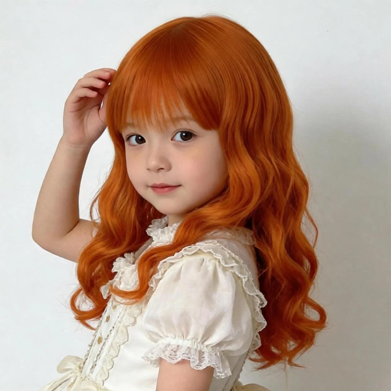 Perruque orange longue et bouclée pour fille, accessoire de performance et de photographie pour enfa