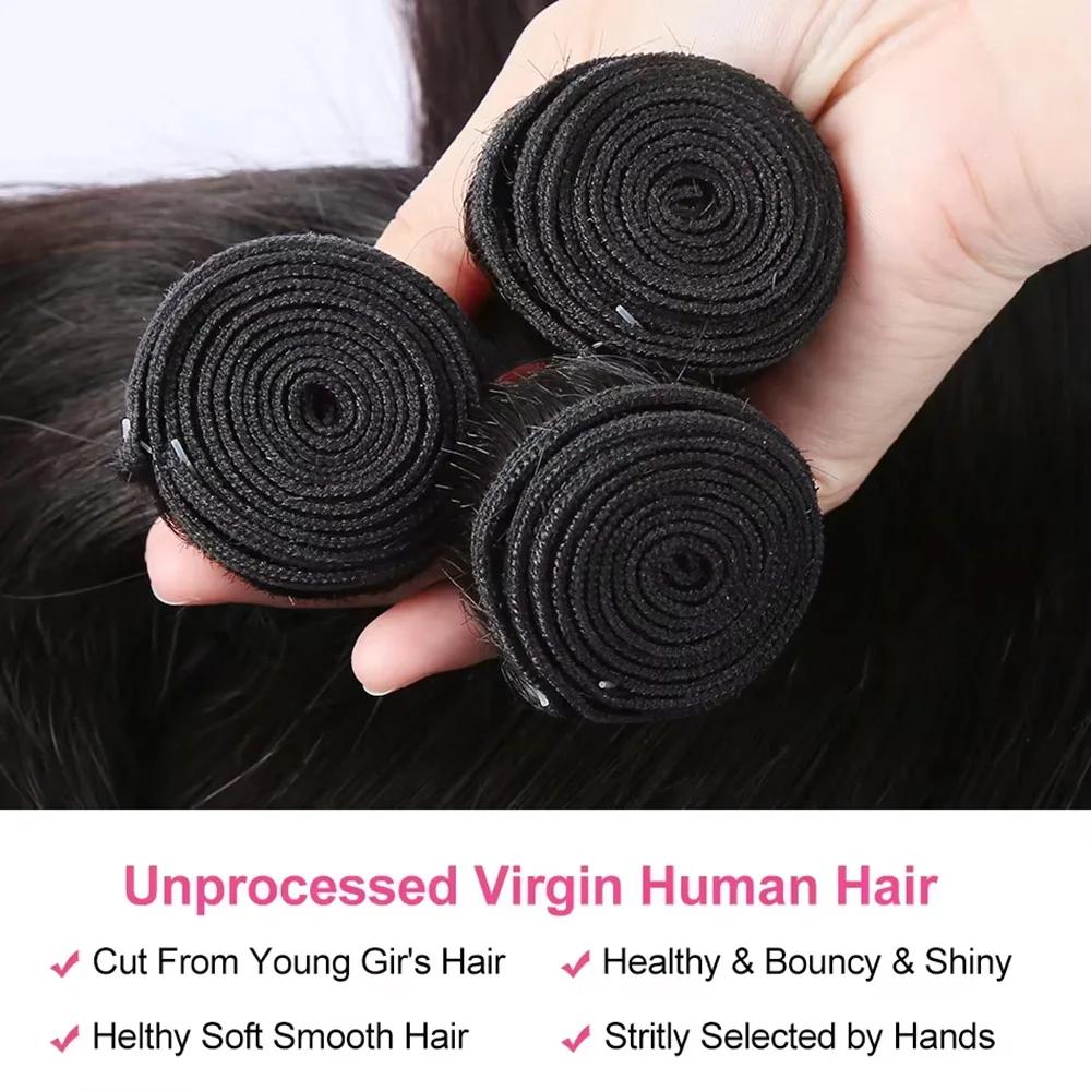 Lot de 3 ou 4 mèches de cheveux humains vierges brésiliens lisses comme des baguettes, 30 à 40 pouce