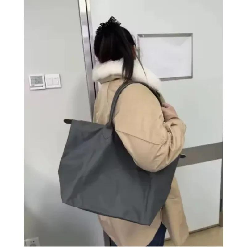 Sac à bandoulière pour femmes à double poignée, sac fourre-tout pliable en nylon, sac à main brodé t