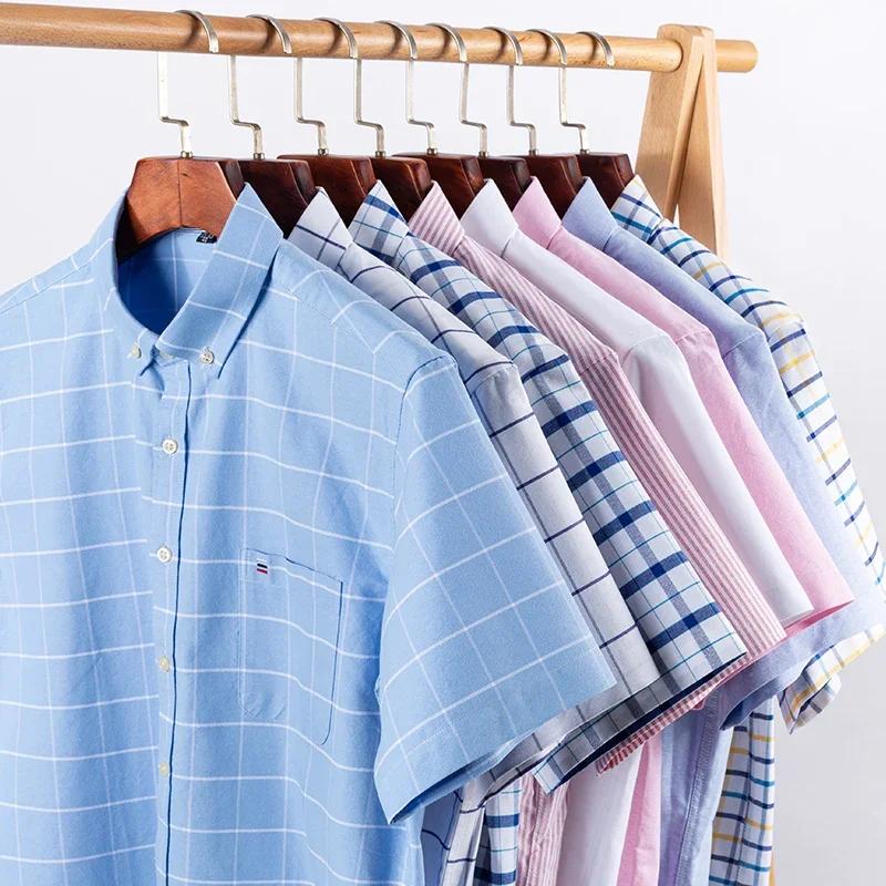 Nouvelle chemise sociale pour hommes à manches courtes 100% pur coton Oxford doux boutonné Plaid for