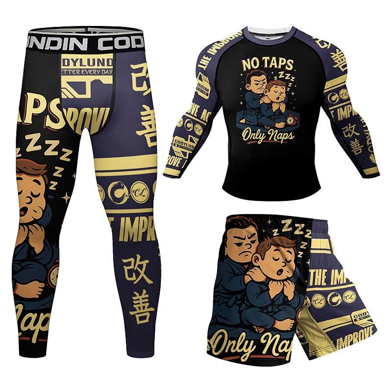 Nouveau MMA Compression Jiu Jitsu BJJ Rashguard hommes T-Shirt + pantalon en Nylon Kickboxing Sports