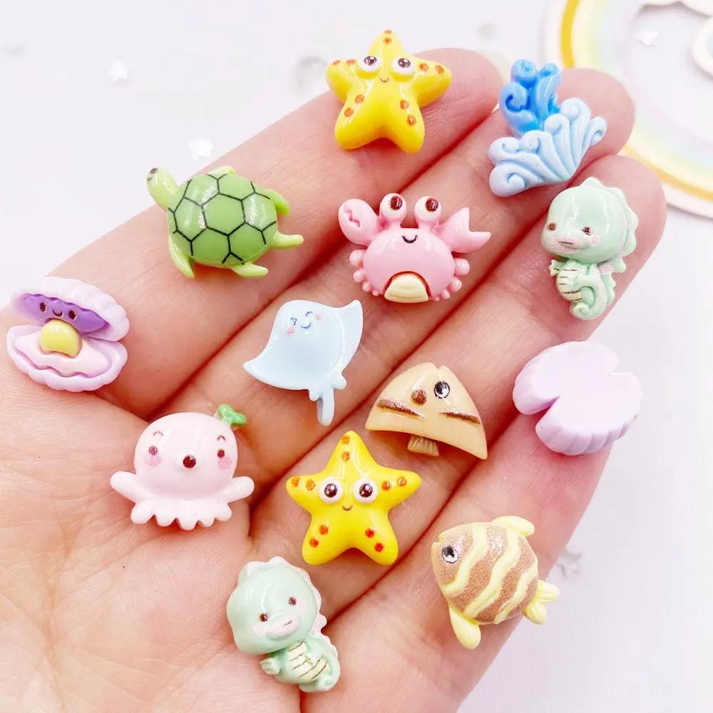 30 pièces résine colorée Mini tortues crabes poisson étoile de mer hippocampe algues organisme marin