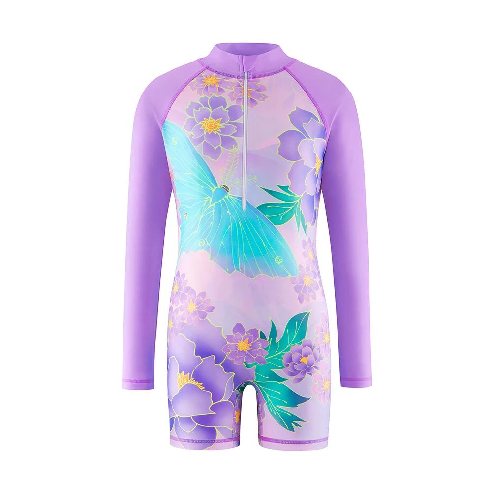 Maillot de bain une pièce pour filles, tenue d'été à manches longues, short de protection contre les