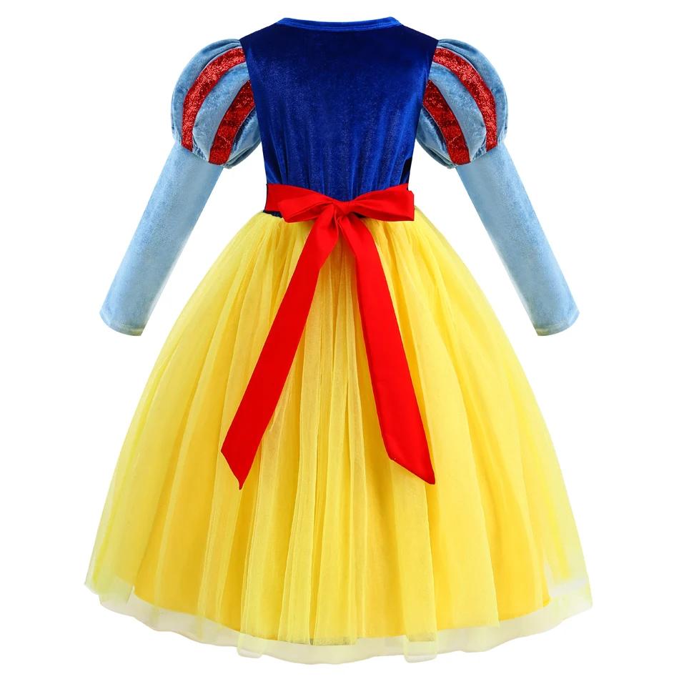 Robe de princesse Blanche-Neige pour Halloween, manches longues, en velours, costume pour enfants, f