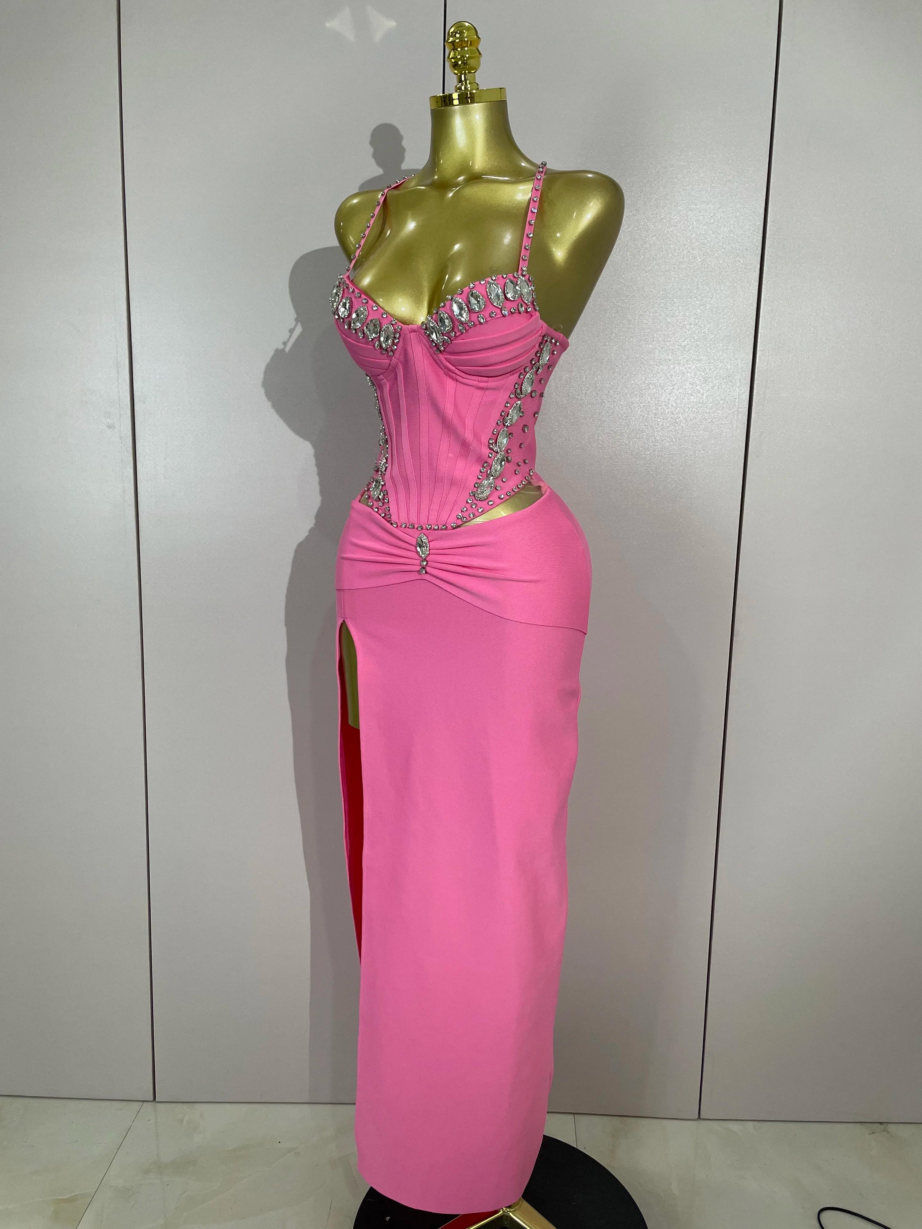 Robe à bandes rose, élégante, Sexy, dos nu, moulante, sans manches, pour femmes, bal, Club, soirée, 