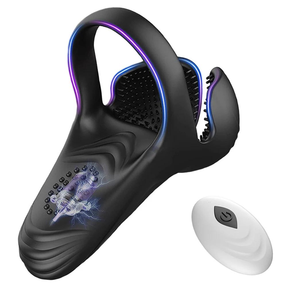 Vibromasseur 3 en 1 en silicone pour hommes, jouets sexuels, anneaux péniens, stimulateur de scrotum