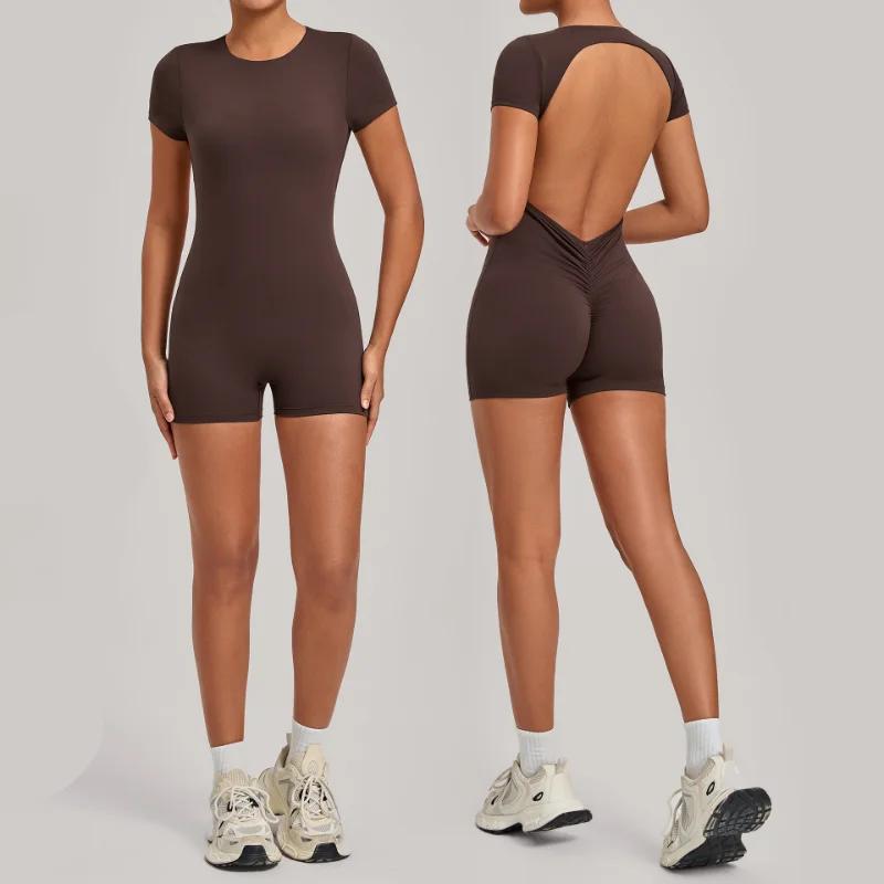 Combinaison de yoga sans couture pour femme, ensemble de sport, tenue de fitness une pièce à manches