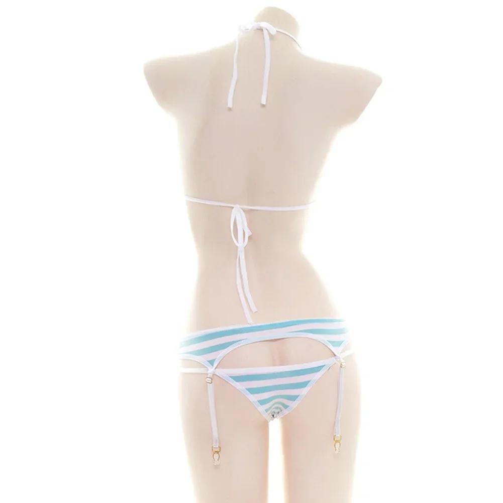 Ensemble Bikini Sexy pour femmes, sous-vêtements à bretelles, Lingerie mignonne à rayures, Micro-Bik