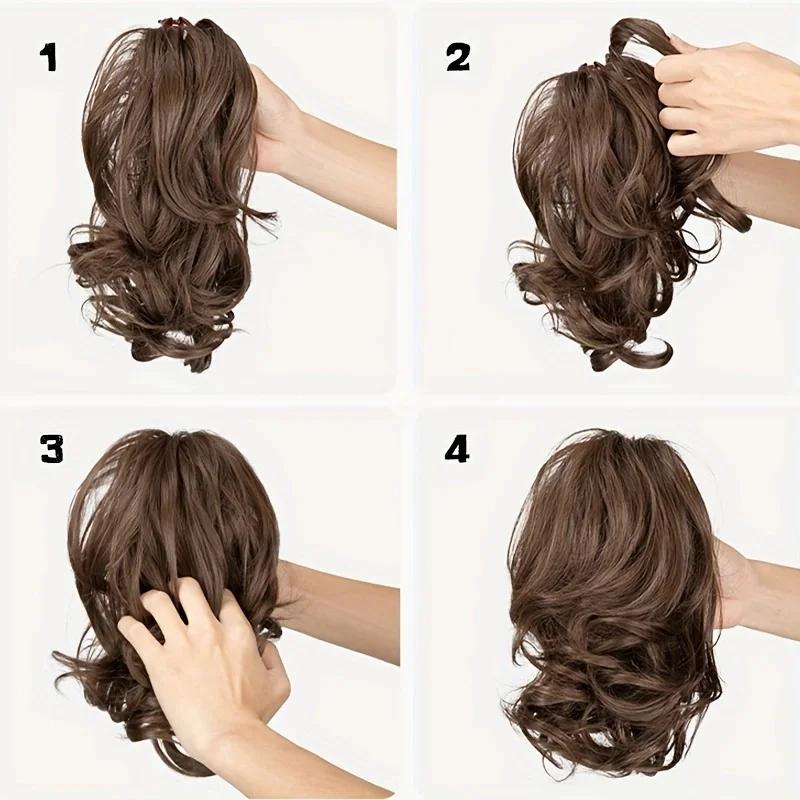 Extension de cheveux synthétique courte ondulée bouclée à clip, queue de cheval résistante à la chal