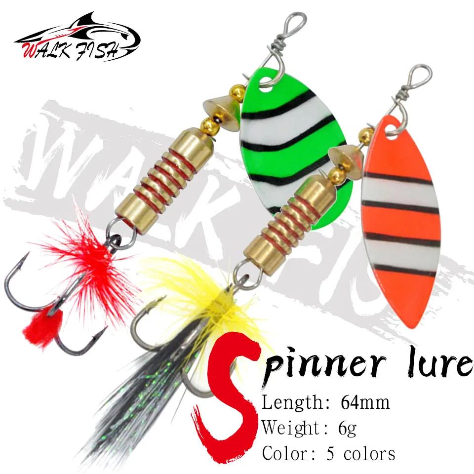 OBCK FISH-Leurre de pêche spinner avec triple hameçon et plume, appât dur wobJeff idéal pour bar, 6g